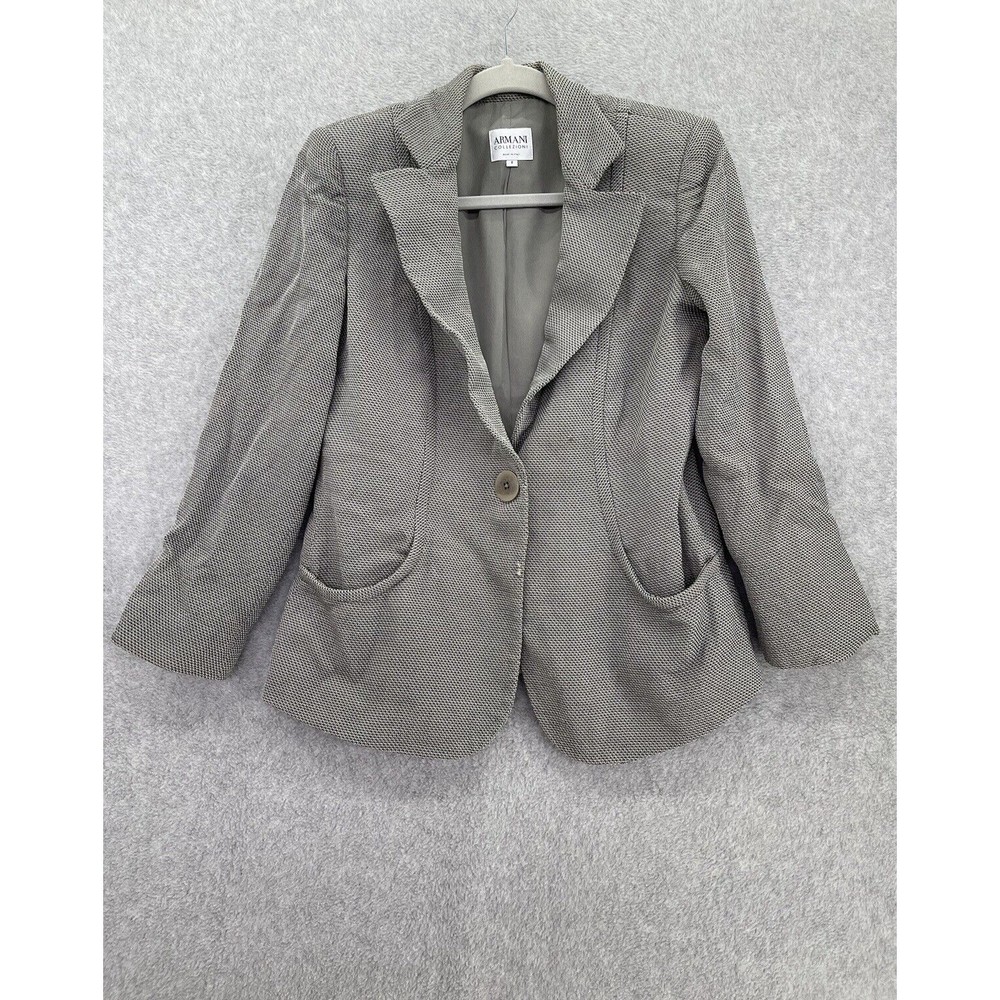 Armani Women's Blazer Grey Tweed Size 44 (IT) one Button Pockets 8 (US)